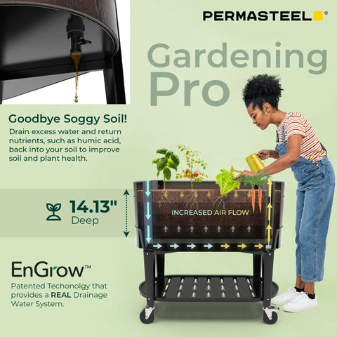 Raised Garden Bed With Legs Built To Last 40 x 20 x 37 In Wood Brown Planter Box With EnGrow TrueSoil Technology for indoor gardening