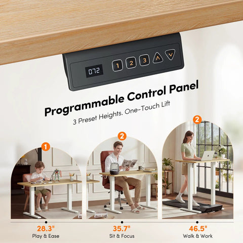 Upgrade Your Home Office With This CubiCubi 55 X 28 Electric One Piece Standing Desk In Rich Maple Finish, featuring programmable control panel for height adjustments.