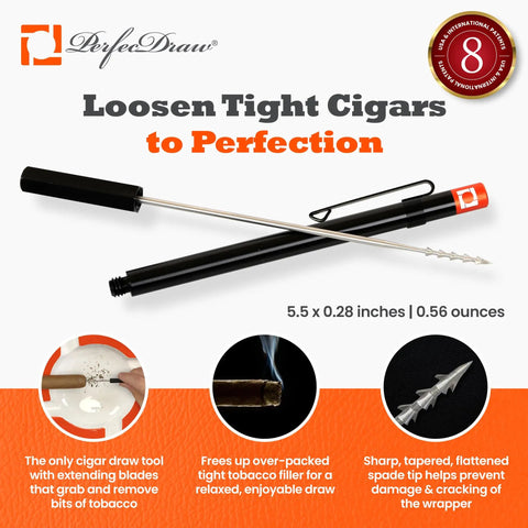 Cigar Draw Enhancer Tool And Nubber For Perfect Draw Every Time, Patented Technology, 5 Inch Accessory To Fix Tight Draws, shown with metal tip
