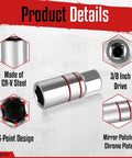 Twelve Piece Spark Plug Socket Set With Three Eighths Inch Drive Ratchet Handle Mirror Polished Sockets close-up details