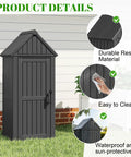 Vertical Outdoor Storage Shed With Waterproof Resin Cabinet Removable Shelves And Twelve Hooks Lockable Garden Tool Shed
