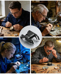 Watchmakers using Elastic U Shaped Watch Band Spring Bar Pliers Tool For Quick Spring Bar Removal with watch parts.