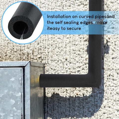 24 Pack Self Adhesive Foam Pipe Insulation Tubes For Three Quarter Inch Water Lines installed on outdoor pipe