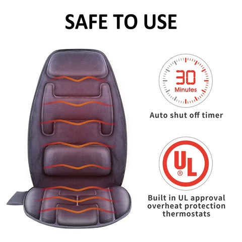 Cozy Massage Seat Cushion With Heat And Memory Foam Neck And Lumbar Support, 10 Vibration Motors, Safe UL approval, auto shut off