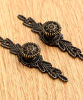 Two Piece Set Antique European Flower Handle Pull In Antique Bronze Finish Zinc Alloy Mini Knob With Four Screws on wooden surface