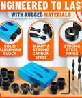 Pocket Hole Jig Kit For Woodworking, 14-Piece Aluminum Pocket Screw Jig Set With 0.2 Millimeter Precision, showing components