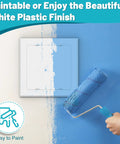 Breezy Peel And Stick Self Adhesive Access Panel 12X12 Plastic Wall Hole Cover painted blue, roll of paint nearby.