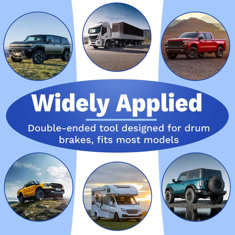 Heavy Duty Brake Spring Pliers For Drum Brakes Made From Heat Treated Carbon Steel Cuts Through Stubborn Hardware Easily, displayed with various vehicles.