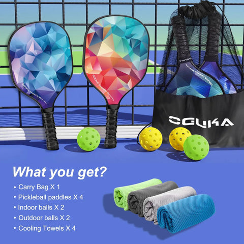 Lightweight Pickleball Paddles Set Of 4 With 4 Balls 4 Cooling Towels And Bag Premium Wood Core Rackets for Beginners to Pros