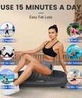 Woman exercising on FitMaxx 3D XL Vibration Plate Exercise Machine with loop bands and acupressure surface for full body workout.