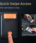 Dead Simple Minimalist Front Pocket Leather Wallet With Secure RFID Blocking For Men And Women Hella Slim Everyday Carry Low Build Cash And Card Organizer Cross Black Finish showing easy card access and ID window.