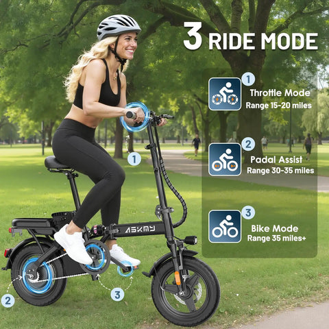 Person riding Foldable Electric Bike For Adults And Teens With 750W Peak Motor, 48V 10Ah Removable Battery in park