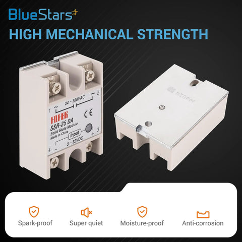 Fast Switching 25A Solid State Relay For DC To AC DIY Projects, DC 3 To 32V Input, AC 24 To 380V Output, Pack Of 2