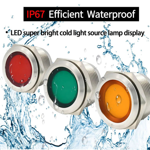 Beefy 12V Indicator Light IP67 Waterproof 22mm Stainless Steel 304 Heavy Duty Signal Lamp LED Red Green DC AC 12-24V