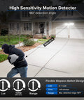 Ultra Bright 45W 6000LM Motion Sensor Outdoor LED Flood Lights illuminating driveway with burglar detection range up to 72ft.