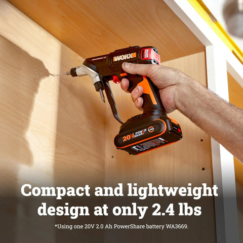 Beast 20V Cordless Drill Driver With Brushless Motor, 445 Inch-Pound Torque, in use drilling into wooden surface