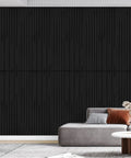 Fresh Groove Design Acoustic Wall Panels For Legit Sound Absorption And Echo Reduction Solid Noise Blocking tight home office studio decor modern flat textured finish on a stylish black wall.