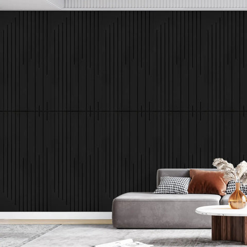 Fresh Groove Design Acoustic Wall Panels For Legit Sound Absorption And Echo Reduction Solid Noise Blocking tight home office studio decor modern flat textured finish on a stylish black wall.