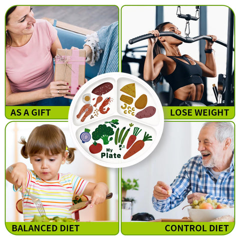 Sick 10 Inch Melamine Sectioned Plate For Portion Control And Keeping Calorie Intake In Check shown with balanced meal options and diverse uses.
