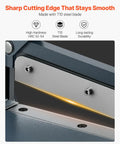 Close-up of the sharp T10 steel blade on the Heavy Duty Manual Plate Shear 12 Inch Guillotine Sheet Metal Cutter.
