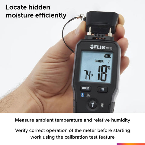 Person holding Pin Moisture Meter With Bluetooth For Instant Data Sharing Via Mobile App, Rugged Pin Probe, Waterproof Body, Real Time Readings