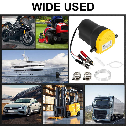Heavy Duty Smooth Operator 12V 60W Oil Extractor Pump for Cars and Pickup Trucks with accessories and various vehicle uses.