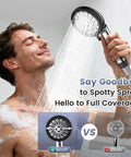 Man enjoying shower with High Pressure Handheld Shower Head With Eight Modes Built In Filtered Water Softener Anti Clog Nozzles 60 Inch Stainless Steel Hose Power Wash Boost For A Boss Level Spa Like Shower With Jet Rain Massage And Mist.