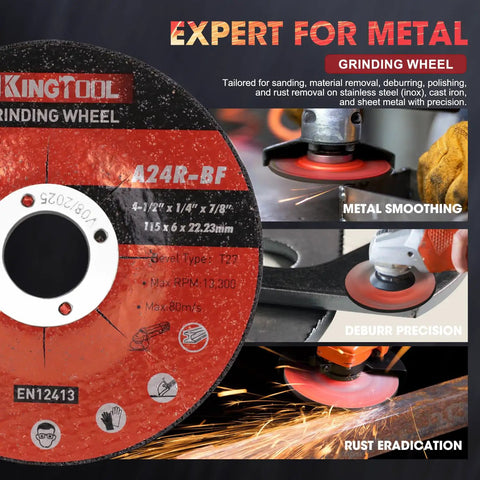Close-up of 31-Piece 4 And A Half Inch Grinder Wheel Set With 25 Cut Off Wheels, 3 Grinding Wheels, 3 Flap Discs, Seven Eighths Inch Arbor