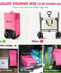 Pink All Terrain Folding Wagon Cart With Big Wheels Heavy Duty Collapsible Utility Cart 225 Lb Capacity folded, compact size