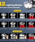 Rechargeable Headlamp With 5 LED Bulbs, Ultra Bright Up To 20000 Lumens, 12 light modes, including red and white light