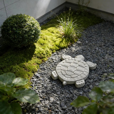 Installed turtle shaped paving mold for DIY stepping stones and garden pathways concrete cement mould reusable stamp 17.3 x 15 inches