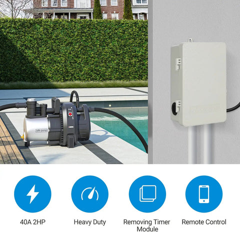 Smart Pool Timer WiFi Switch 40A 120 To 277 VAC 2HP Heavy Duty Programmable On Off Scheduler beside pool pump
