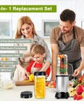Family using Two Pack 22oz Tall Blender Cups with Handles and Flip Top To-Go Lids for 250W Magic Bullet MB1001 in kitchen