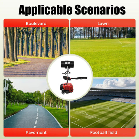 Gas Powered Handheld Lawn Sweeper With Backpack Broom, 2.3HP 52CC Engine, 20.47 Inch Nylon Brush, Lightweight Portable Yard Groomer For Driveways, Lawns, And Artificial Turf, Effortless Leaves And Debris Cleanup on pavement, lawn, boulevard, and football field