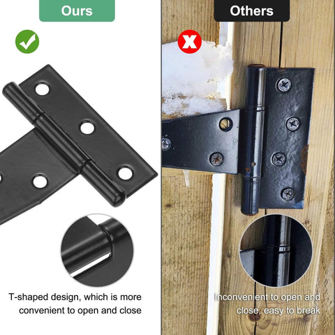 Comparison showing 4 Pack Iron T Strap Shed Door Hinges 3 Inch Barn Gate Hinges Tee Hinge Wrought Hardware With Screws