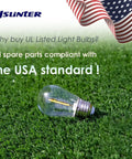 S14 LED Outdoor String Light Bulbs 2200K Warm White Shatterproof And Waterproof Edison Vintage Style on grass with USA flag