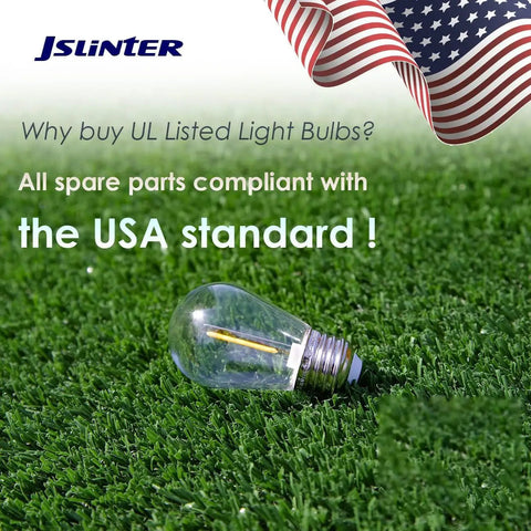 S14 LED Outdoor String Light Bulbs 2200K Warm White Shatterproof And Waterproof Edison Vintage Style on grass with USA flag