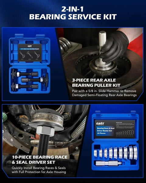 Rear Axle Bearing Service Kit With 3 Pullers And 9 Driver Discs For Removal Of Worn Bearings And Installation Of Races And Seals