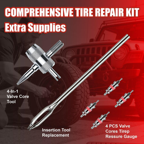 68-Piece All-in-One Heavy Duty Pro Grade Tire Plug Kit with valve core tool and insertion tool for car and SUV repair