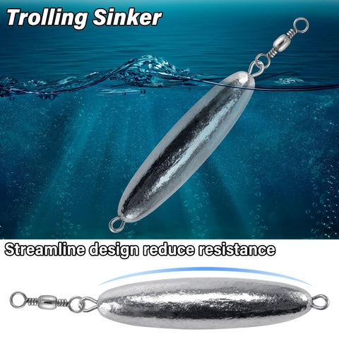 Inline Trolling Sinkers With Swivel 10 Pack Torpedo Lead Weights Double Ring 1Oz Saltwater And Freshwater Use Lures