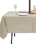 Outdoor Tablecloth With Umbrella Hole, Rectangular 60x84 Inches, Linen Look Polyester Patio Table Cover, Water Resistant