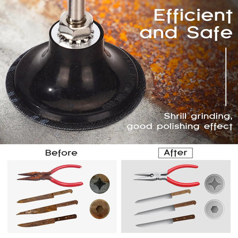 150 Pcs 2 Inch Sanding Discs 120 Grit For Die Grinder Surface Finish Grind Polish Burr Removal Rust And Paint Prep Easy Quick Change Compatible With Various Die Grinders shown in use removing rust and polishing metal tools.