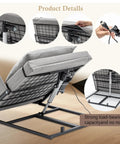 Electric Adjustable Bed Backrest And Headboard With Mattress Handrail Pillow Support For Reclining Up To 68 Degrees Universal Fit Standard Sizes shown from a side angle with gray upholstery and lifting mechanism.