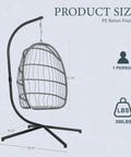 Indoor Outdoor Egg Chair With Stand For Patio And Balcony Wicker Swing Egg Chair Rust Resistant Steel Frame 350 lb Capacity