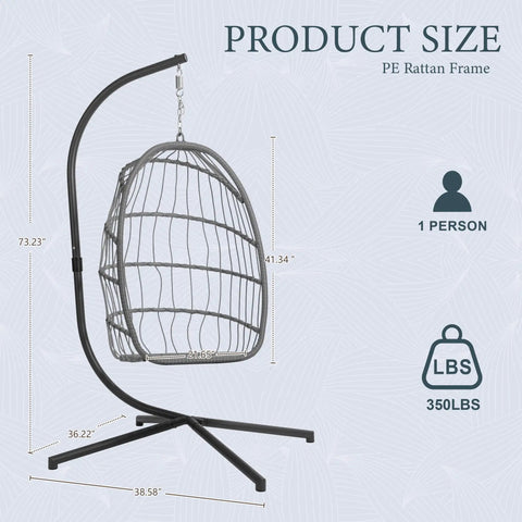 Indoor Outdoor Egg Chair With Stand For Patio And Balcony Wicker Swing Egg Chair Rust Resistant Steel Frame 350 lb Capacity