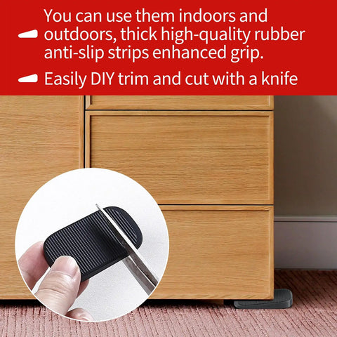 32 Piece Silicone Shims Furniture Levelers Set being cut to size with a knife for easy stabilization on uneven floors home improvement