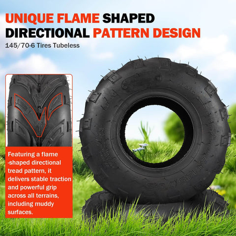 Side view of Size 145 70 6 Mini Bike Tubeless Tires Replacement For ATVs Go Karts Lawn Mowers And Golf Carts Wide Compatibility