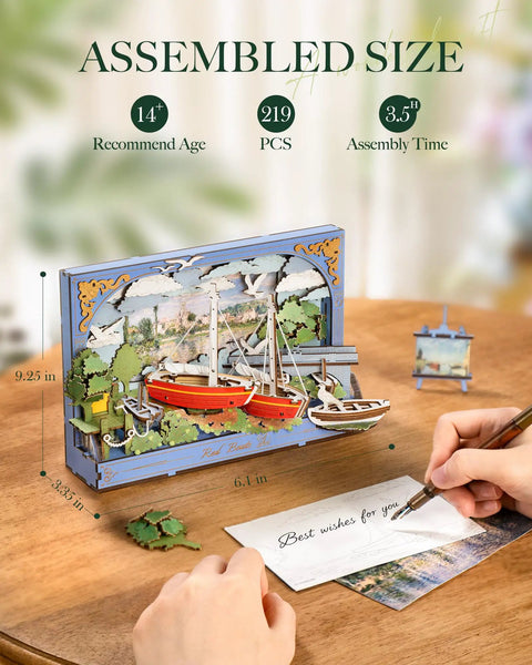 Monet Red Boats 3D Wooden Puzzle Kit For Adults With LED Light DIY Wall Art Craft Set Home Decor Dope Mindful Creative Gift For Christmas And Seasonal Decor, 219 pcs, 9.25 in