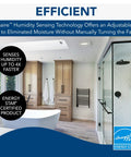 Elegant bathroom with Energy Star Humidity Sensing Bath Vent Fan With LED Light 110 CFM Quiet 1.0 Sones White 11W Integrated LED 3000K