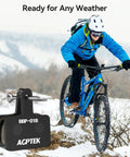 Mountain biker in snow with Beefy Stopping Power Low Noise Resin Disc Brake Pads for Mountain Bikes shown in foreground